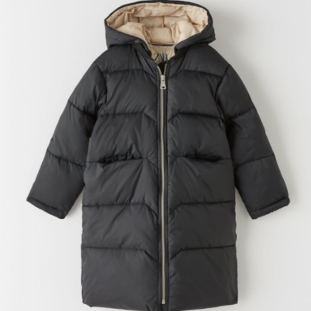 NWT Zara 7Y black long puffer jacket